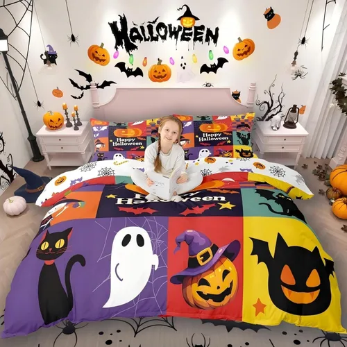 Miniatura 39 de Erosebridal Juego de ropa de cama de murciélago de Halloween, tamaño individual, con purpurina y estrellas, galaxia, funda de edredón para niños