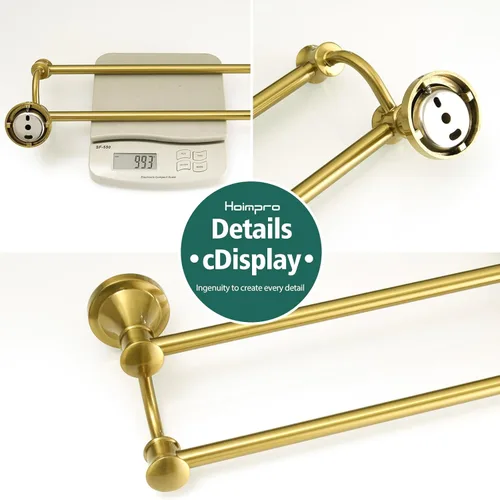 Miniatura 7 de Hoimpro - Barra de toalla ajustable retráctil de 15-27 pulgadas de acero inoxidable para baño, accesorios de baño, barra doble de toalla para baño