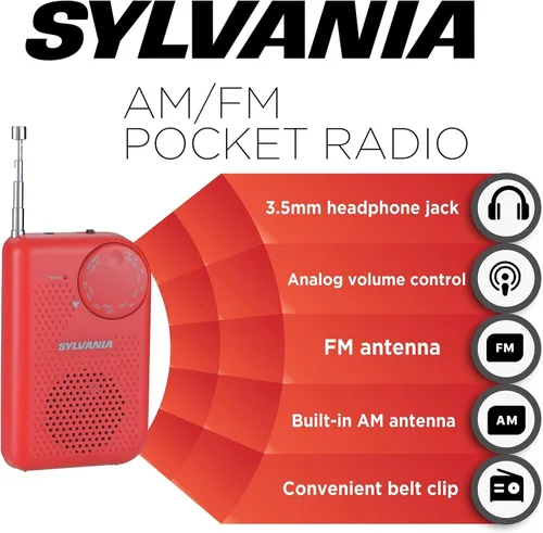 Miniatura 5 de Radio de bolsillo portátil AM/FM con bocina integrada, color azul N/A Rojo