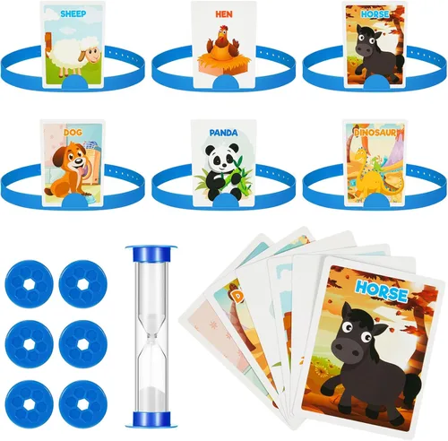 Sumind Juego de diadema divertido juego de adivinanzas, juego de tarjetas de preguntas rápidas, incluye diademas, tarjetas de imagen, monedas de