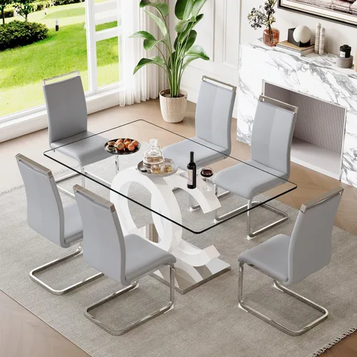 Miniatura 51 de gopop Mesa de comedor de cristal de 63 pulgadas, mesa de cocina moderna, mesa de comedor de vidrio transparente con patas de diseño único negro