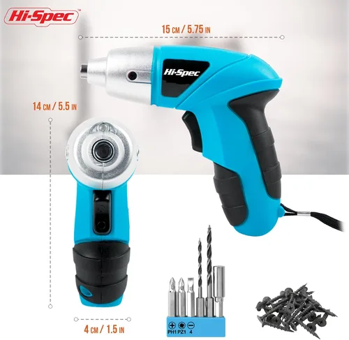 Miniatura 4 de Hi-Spec Juego de destornilladores eléctricos de pequeña potencia USB azul de 27 piezas de 3.6 V. Inalámbrico y recargable con juego de puntas