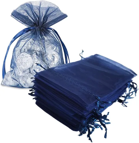 Juego de 50 bolsas de regalo de organza con cordón para joyas, artículos de tocador, tela transparente de malla de 4 x 6 pulgadas, color azul Azul