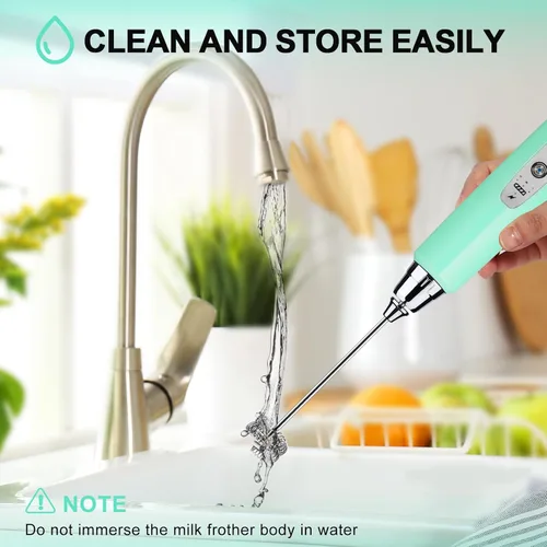 Miniatura 7 de YUSWKO Baby Blue - Varita espumadora de leche de mano para café, batidor eléctrico recargable con 3 cabezales, 3 velocidades, mezclador de bebidas