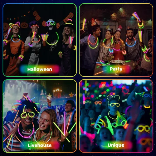 Miniatura 3 de Mega-L Glow Sticks suministros de fiesta, recuerdos de fiesta que brillan en la oscuridad, 100 collares ultra brillantes de 8 pulgadas y pulseras