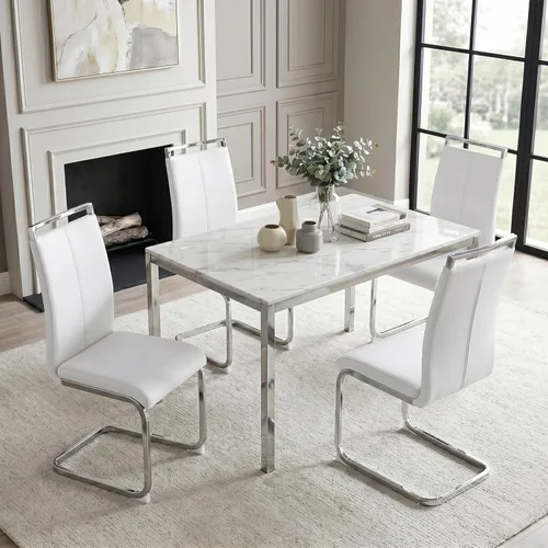 Miniatura 3 de Juego de sillas de comedor gopop, sillas modernas de metal para cocina con asiento acolchado de piel sintética, respaldo alto y patas de cromo