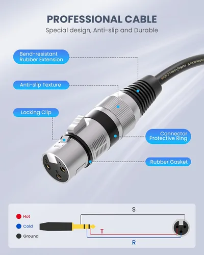 Miniatura 4 de Tisino Cable de micrófono de XLR hembra a TRS de 1/4'', conector estéreo de 6.35mm a XLR hembra de 3 pines cable de interconexión balanceado - 3.3FT
