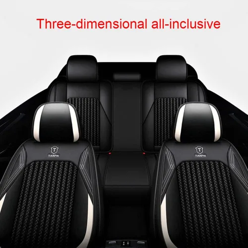 Miniatura 4 de Juego completo de fundas de asiento de automóvil de lujo adecuadas para Sandero Stepway Ice Silk Weaving y cuero CrCushion 5 asientos (negro)