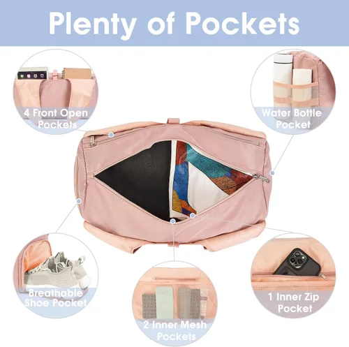 Miniatura 4 de sportsnew Bolsas de gimnasio de yoga para mujer con compartimento para zapatos, bolsillos de almacenamiento en seco húmedo y soporte ajustable