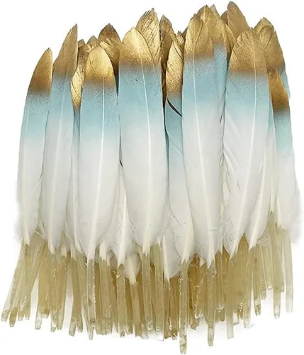 Miniatura 8 de LONDGEN 50 plumas de ganso naturales de 4 a 6 pulgadas para manualidades, boda, hogar, fiesta, decoración de plumas doradas y cajas de regalo Dorado