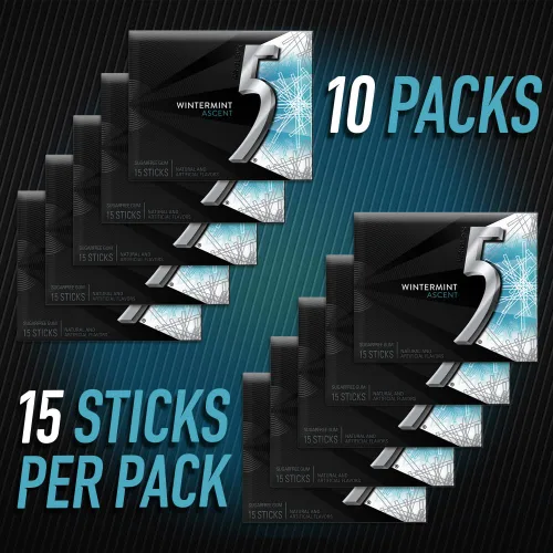 Miniatura 5 de 5 GUM Wintergreen Ascent - Goma de mascar sin azúcar a granel, caja de 15 barras (paquete de 10)