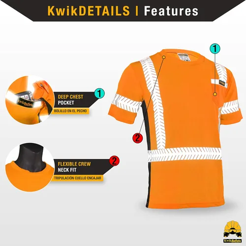 Miniatura 5 de KwikSafety - Charlotte, NC - Camisa de seguridad de manga corta para hombre renacentista [cinta reflectante de espina de pescado] Clase 2 ANSI OSHA