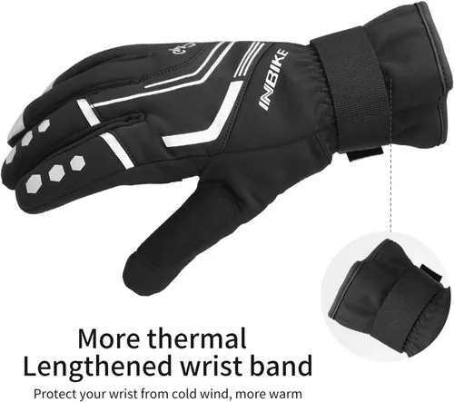 Miniatura 7 de INBIKE Guantes de ciclismo para hombres invierno a prueba de viento reflexivo almohadillas de gel térmico pantalla táctil