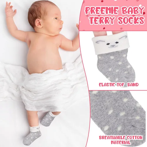 Miniatura 4 de Toulite 20 pares de calcetines prematuros de algodón prematuro calcetines de felpa para bebés prematuros calcetines de hospital recién nacido