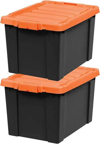 IRIS USA - Contenedores de almacenamiento con cerradura de 20 galones con tapas, 2 unidades - Fabricados en EE. UU., resistentes, apilables,