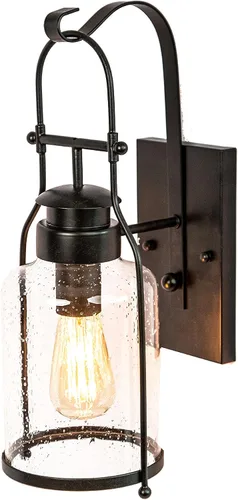 Muskoka Lifestyle Products Farol de pared rústico con aspecto retro industrial de linterna loft en bronce frotado, acabado con recubrimiento en