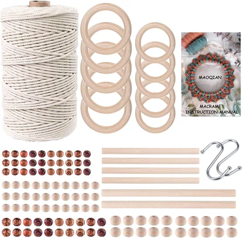 Miniatura 10 de 169 piezas Kit de macramé para principiantes 3 mm x 220 yardas de cordón de macramé de algodón natural para colgar en la pared, los mejores