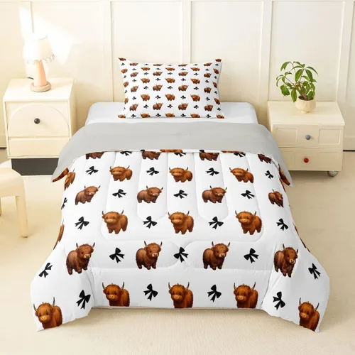 Miniatura 30 de Juego de ropa de cama de vaca de las tierras altas, edredón de ganado de las tierras altas, juego de edredón rosa floral de vaca occidental, juego