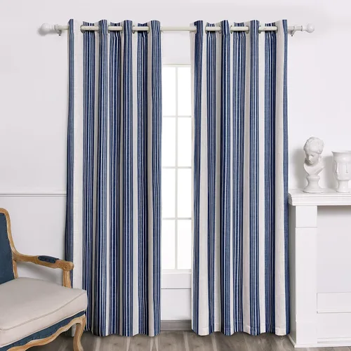 Miniatura 40 de DriftAway Chris Linen - Cortinas opacas con capa térmica y reductora de sonido, 63 pulgadas de largo para dormitorio, cortinas estampadas a rayas