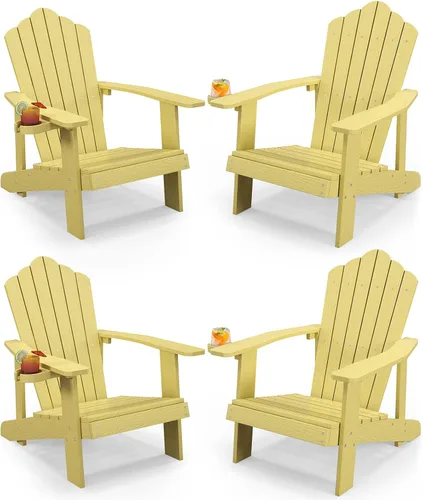 Miniatura 26 de Tangkula Silla Adirondack de gran tamaño, sillas de patio con soporte ajustable para tazas, sillones con caderas y listones, resistente a