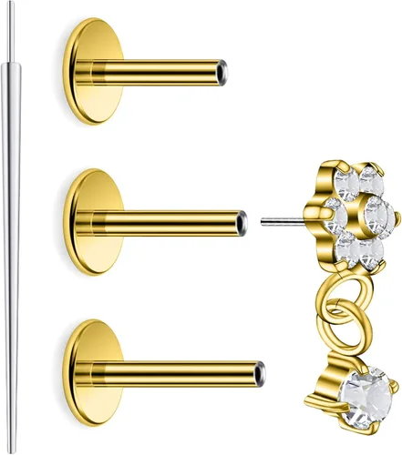 Miniatura 14 de 20G 18G 16G Astm F136 Titanio Sin Rosca Parte Trasera Plana Aretes Tragus Hélice Concha Joyería de Piercing Nariz Labio Anillos Hélice Frontal