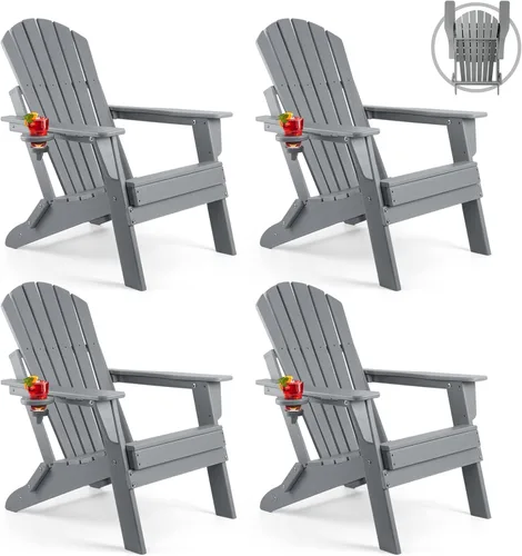 Miniatura 53 de FUNBERRY Juego de 6 sillas plegables Adirondack para todo tipo de clima, sillas para hogueras de polietileno de alta densidad con portavasos