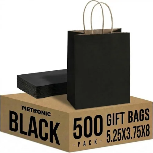 Miniatura 30 de METRONIC Bolsas de papel marrón de 10 x 5 x 13 pulgadas, 50 unidades, bolsas de regalo de papel kraft de tamaño mediano con asas, bolsa de papel