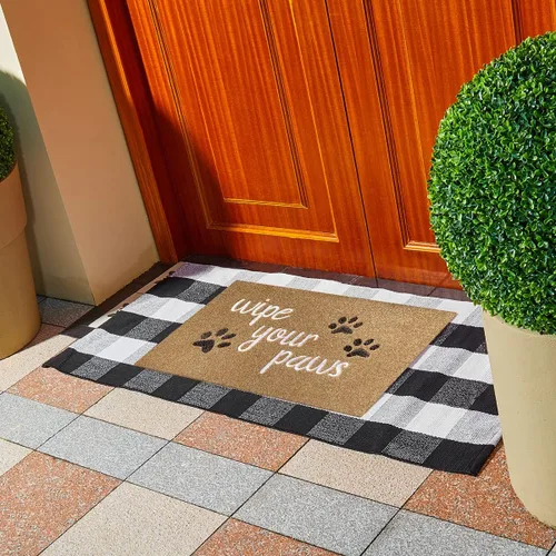 Miniatura 2 de Felpudo para puerta delantera, tapete de entrada con texto "Wipe Your Paws", goma antideslizante duradera, absorbente y divertida alfombra