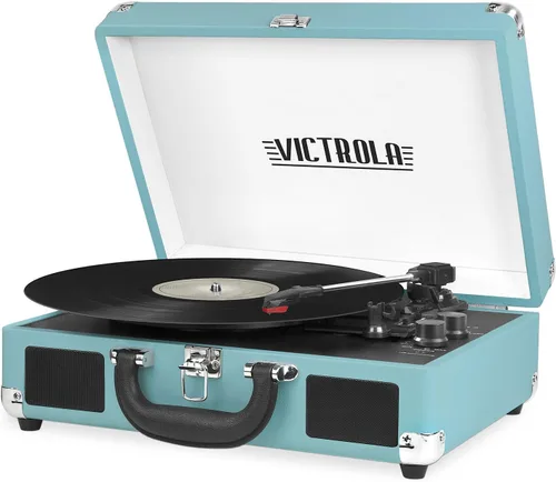 Miniatura 12 de Victrola Journey Tocadiscos Portátil de Maleta con Bluetooth – con Altavoces Integrados, Tocadiscos de Vinilo de 3 Velocidades, Salida RCA, Conector
