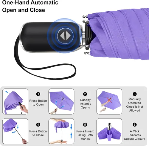 Miniatura 63 de LEAGERA Paraguas de viaje compacto para bolso, mango plano, impermeable para lluvia ligera