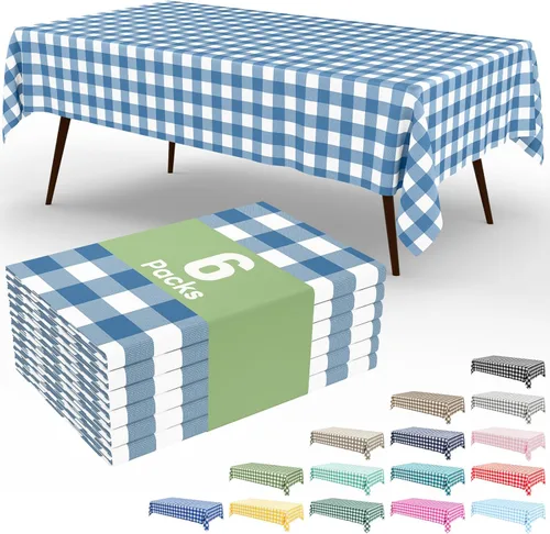 Miniatura 49 de Smiry Paquete de 3 Manteles Desechables de Cuadros Gingham Color Caqui - 54" x 72" Mantel de Plástico de Servicio Pesado, Cubiertas de Mesa