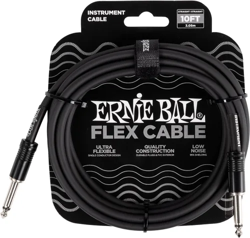 Ernie Ball - Cable de instrumento flex recto/recto 10 pies - Negro (P06434)