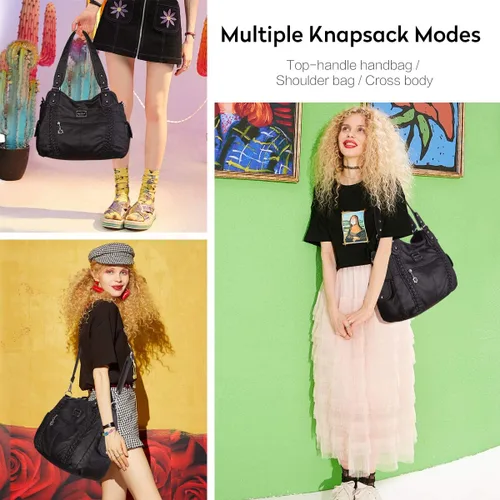 Miniatura 214 de Angel Barcelo - Bolsa de hombro amplia para mujer, diseño Hobo, cuero lavado