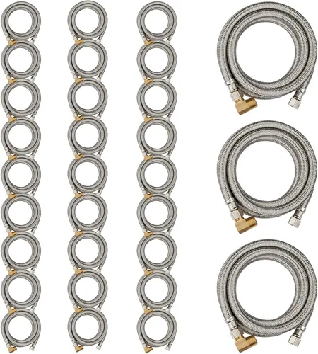 Miniatura 10 de Paquete de 1 manguera Foskan de acero inoxidable para lavavajillas de 4 pies con compilación de 3/8 pulgadas x 3/8 pulgadas MIP 90° codo, conector