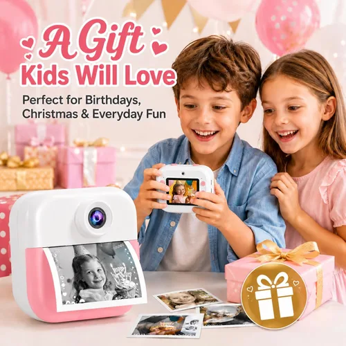 Miniatura 4 de Cámara selfie para niños con impresión instantánea frontal y trasera, regalos de Navidad y cumpleaños para niñas de 3 a 12 años, juguetes portátiles