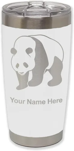 Miniatura 34 de LaserGram Vaso aislado al vacío de 20 onzas, oso panda, grabado personalizado incluido (negro)