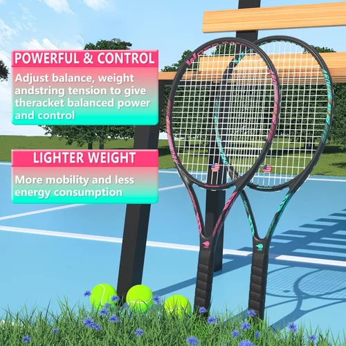 Miniatura 4 de Raqueta de tenis profesional para adultos, 2 jugadores de 27 pulgadas, raqueta de tenis de velocidad aceptable para principiantes y profesionales 2