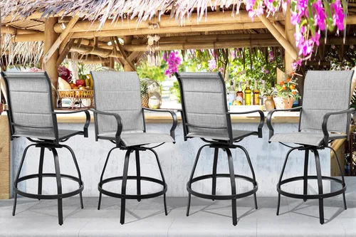 Miniatura 11 de Shintenchi Taburetes de bar giratorios de 2 piezas para patio, sillas de bar acolchadas para todo tipo de clima, sillas de bistró de tela