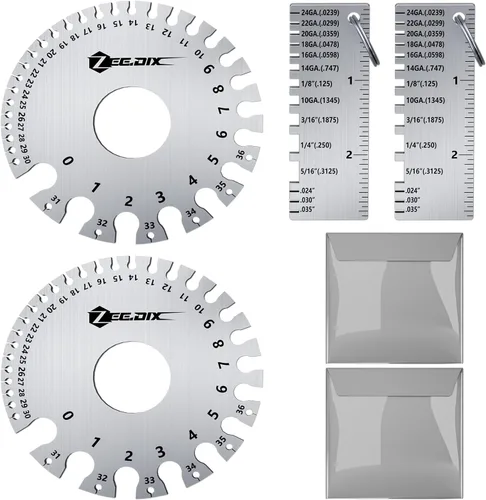 ZeeDix 4 Piezas Hojas de Acero Inoxidable Calibre de Espesor para Soldadura - Herramienta de Medición de Calibre de Alambre, Calibre de Hoja de