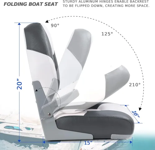 Miniatura 3 de Asiento plegable marino de respaldo bajo premium, tornillos de acero inoxidable incluidos A21-Blanco/Carbón (2 asientos)