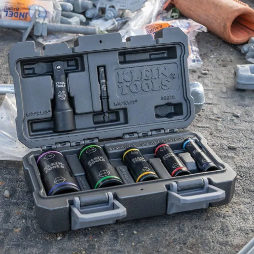 Miniatura 7 de Klein Tools 66070 Juego de dados de impacto, cinco dados de impacto giratorios con adaptadores de socket hexagonal de 1/4 pulgadas y adaptadores