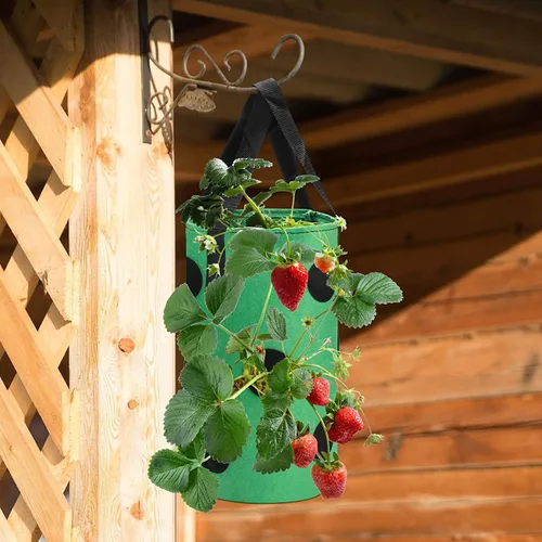 Miniatura 4 de Macetero de tomate al revés de 3 galones, maceta colgante de fresa, bolsas de cultivo de tela de aireación duradera para verduras