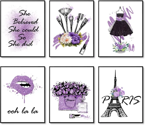 Miniatura 12 de HoozGee Juego de 6 pósteres enmarcados de maquillaje de moda, decoración de pared con marco de París, impresiones artísticas de pared