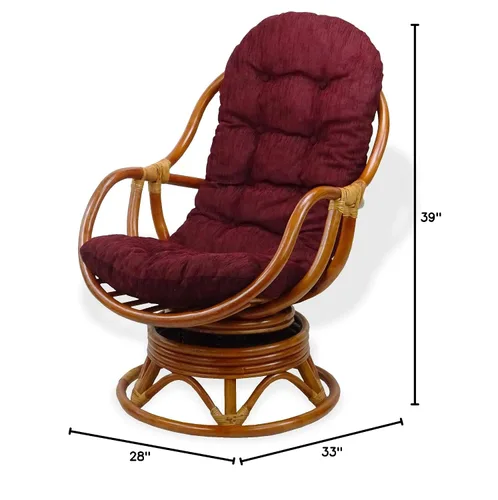 Miniatura 8 de Salón giratorio mecedora Bali silla de mimbre de ratán natural con cojín marrón claro, coñac