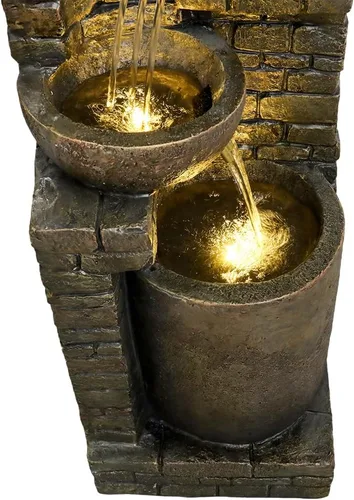 Miniatura 8 de Hamiedun Fuente de agua de 38.2 pulgadas de alto para exteriores, cuencos en cascada y piedras apiladas con luces LED, fuente de cascadas