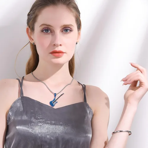 Miniatura 8 de U7 - Collar con púa de guitarra para hombre y mujer, con cadena ajustable, de acero inoxidable, con grabado personalizado