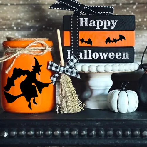 Miniatura 4 de 24 plantillas de Halloween para pintar sobre madera (3 x 3 pulgadas), manualidades reutilizables de vacaciones y otoño para adornos de bricolaje
