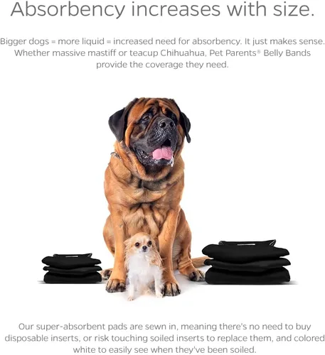 Miniatura 4 de Pet Parents - Bandas abdominales y extensores lavables prémium para perros machos - Pañales para perros machos - Paquete de 3 - Color: negro
