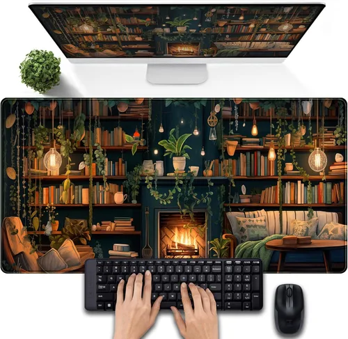 Miniatura 12 de Tapete de escritorio de bosque anime, lindo tapete de mouse verde, tapete de escritorio completo Kawaii estético XXL para juegos Mousemat XL
