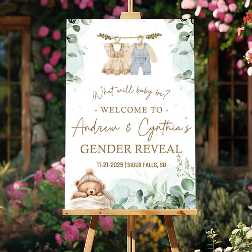 Miniatura 2 de Letrero de bienvenida personalizado de revelación de género con soporte, letrero de revelación de género para niño o niña, letreros de revelación